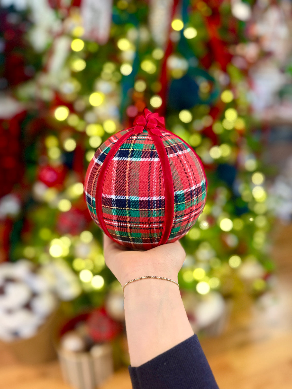 6" PLAID VELVET BALL ORNAMENT