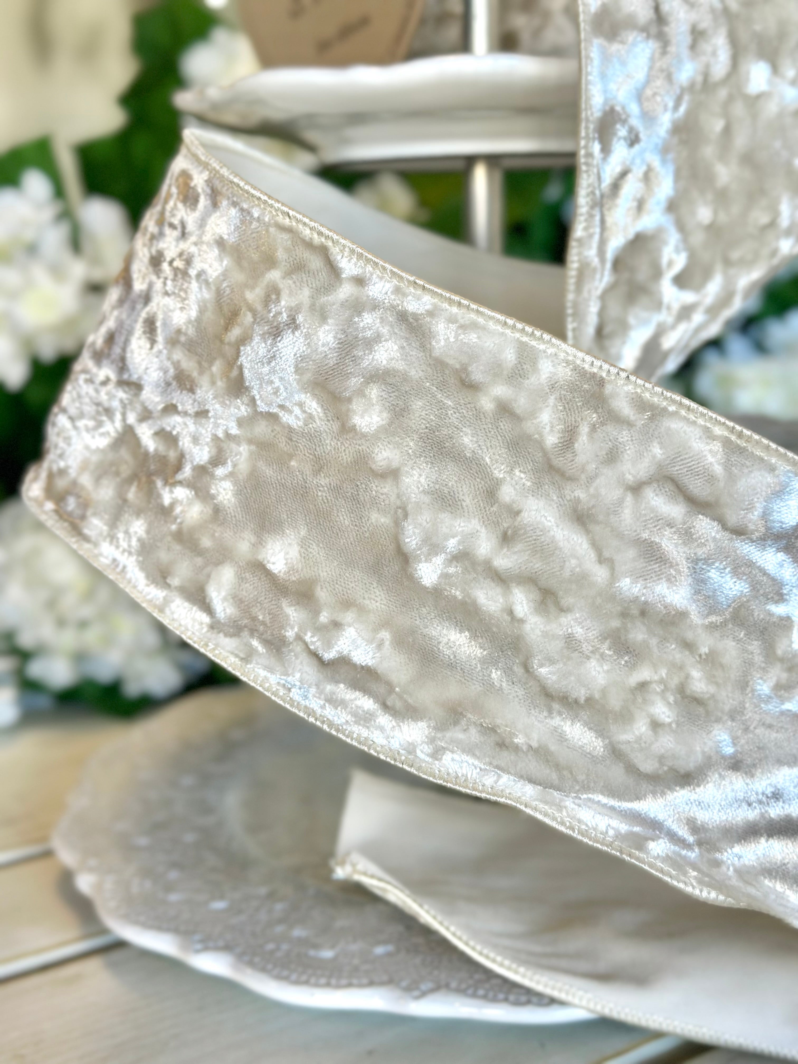 4" Wide, crushed velvet, ivory