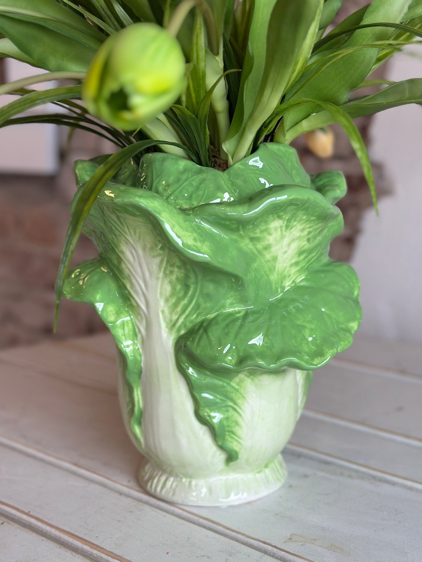 Cabbage Pot w/ Tulips