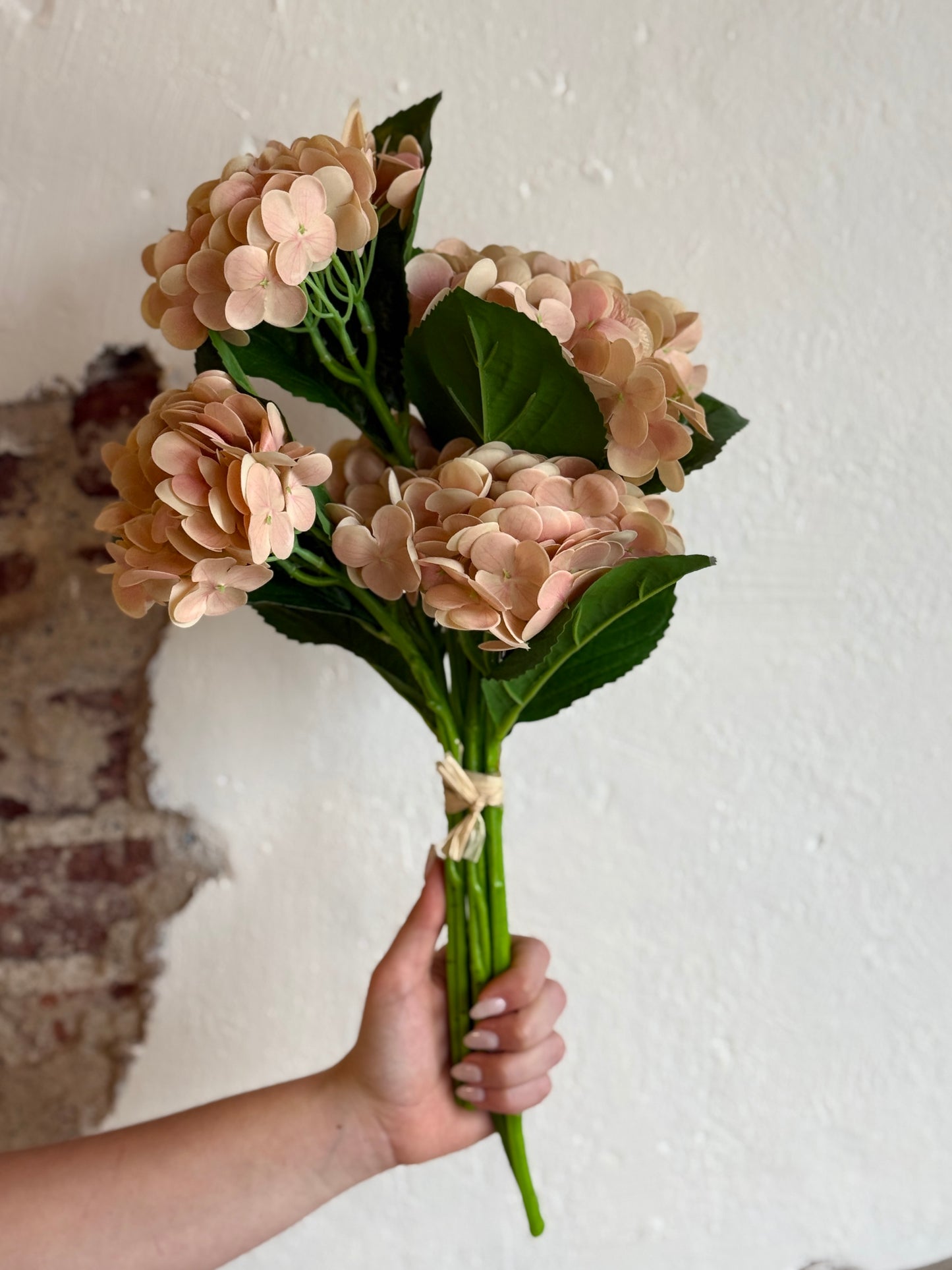 13" Light Peach Real Touch Hydrangea Bundle (6 Stems)