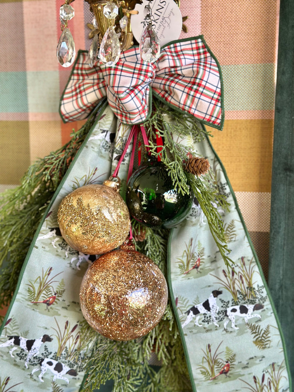 Glass Ornament Cluster with Velvet Ribbon