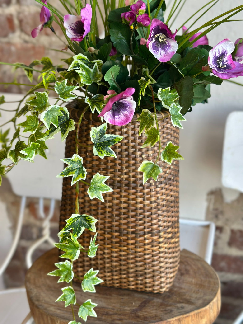 Ivy & Purple Pansy Hanging Basket