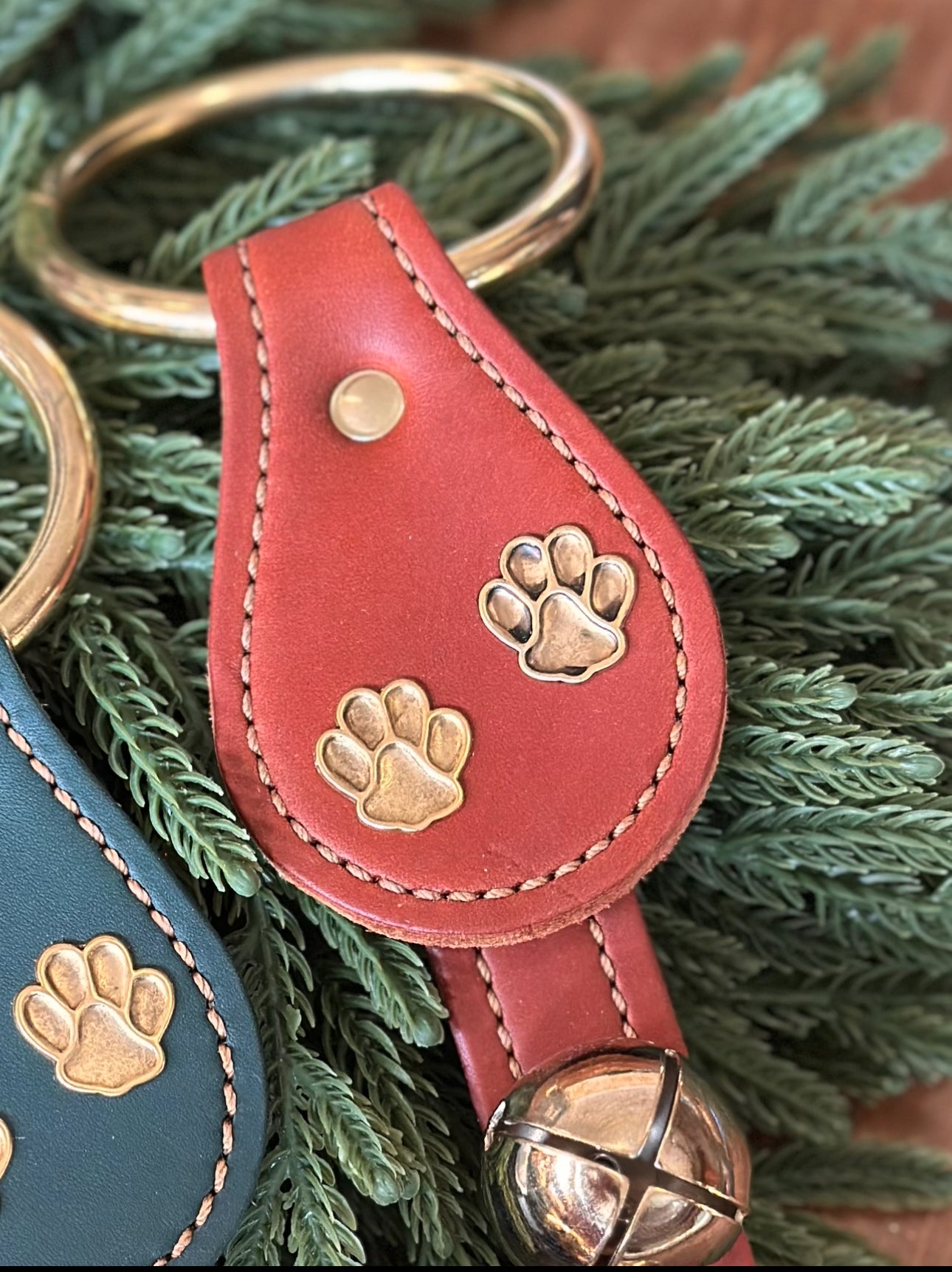 Paw Prints with 3 Brass Bells on Leather Strap (MULTIPLE LEATHER OPTIONS)