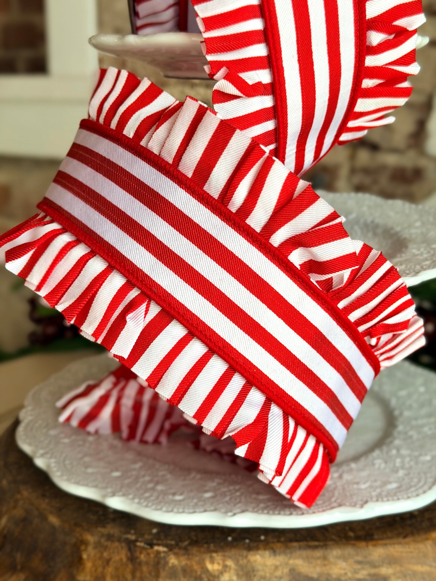4.5" Red and White Candy Wrap Ruffle - BY THE ROLL