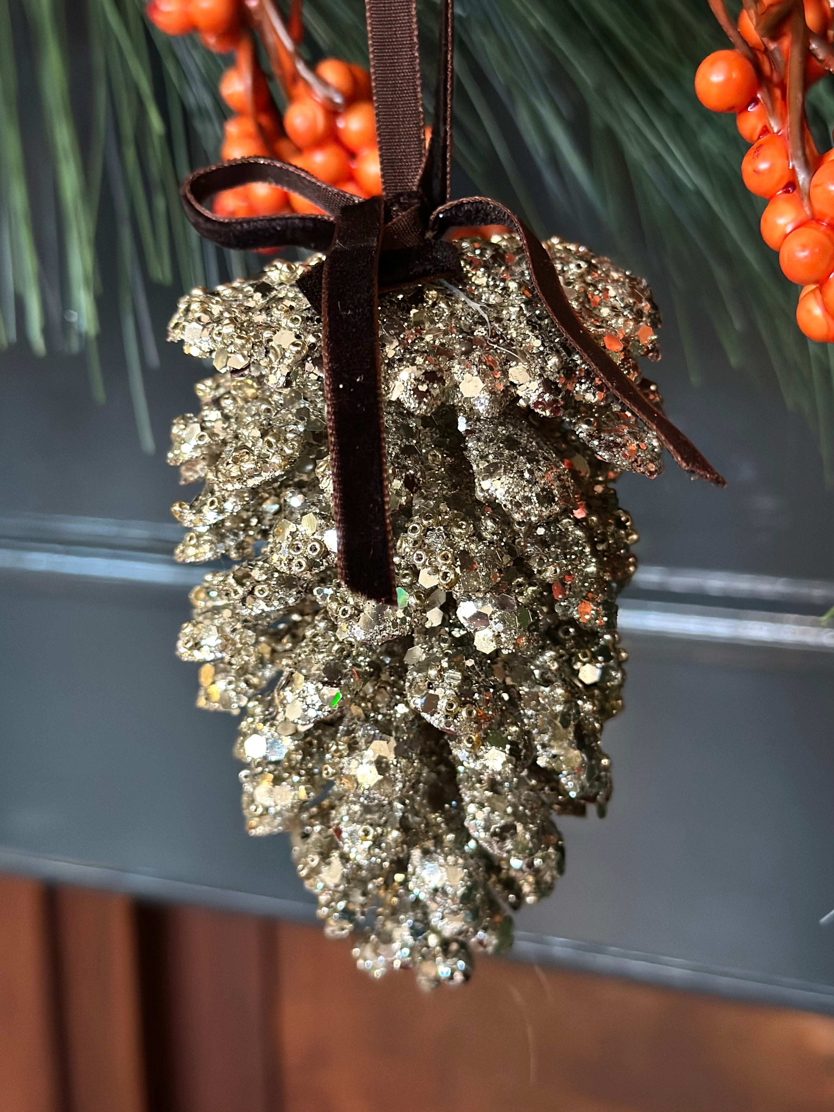 4" Silver Glitter Cone Ornament