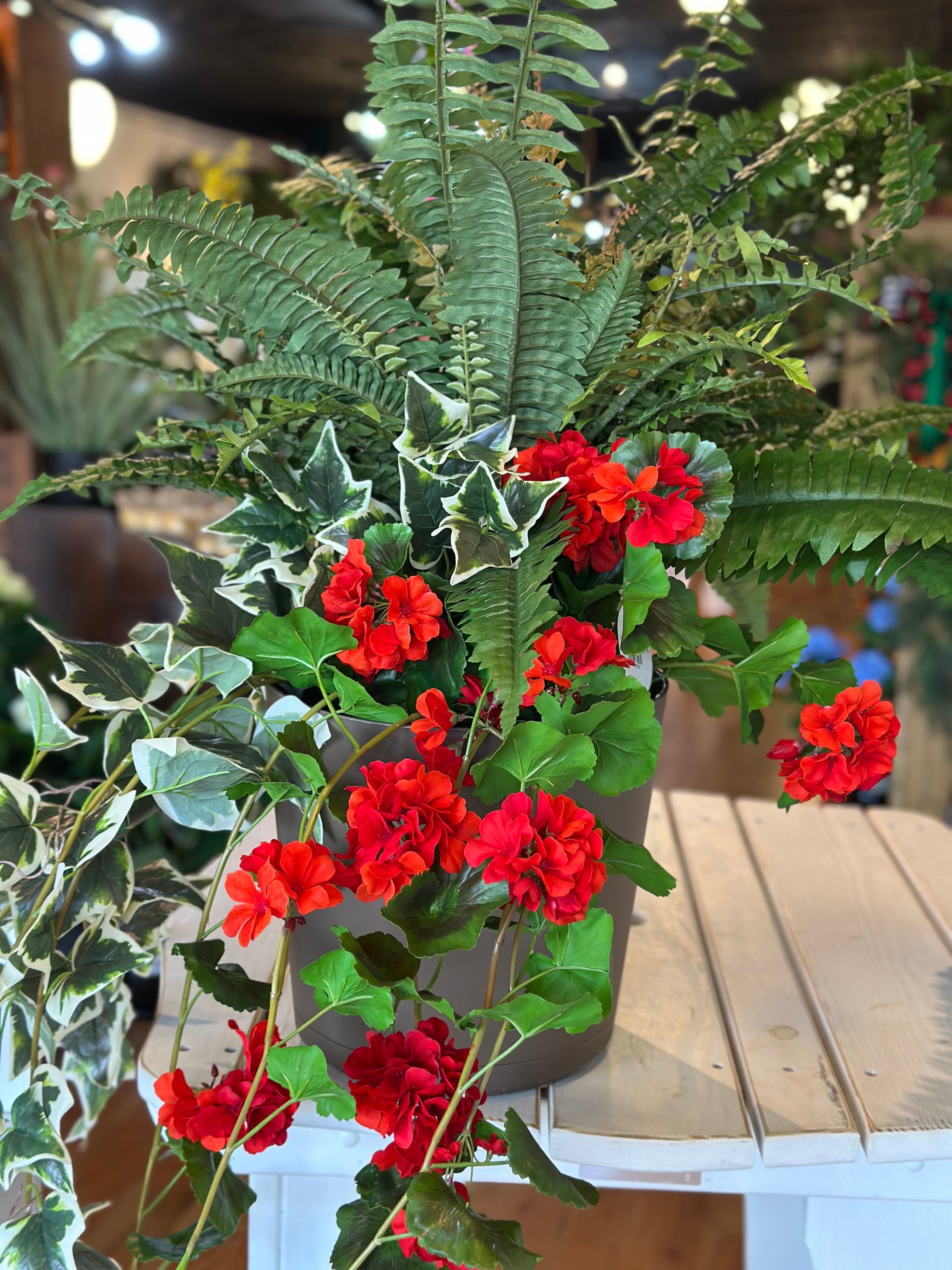 Fern, Ivy, Red Geranium 12" Pot Filler