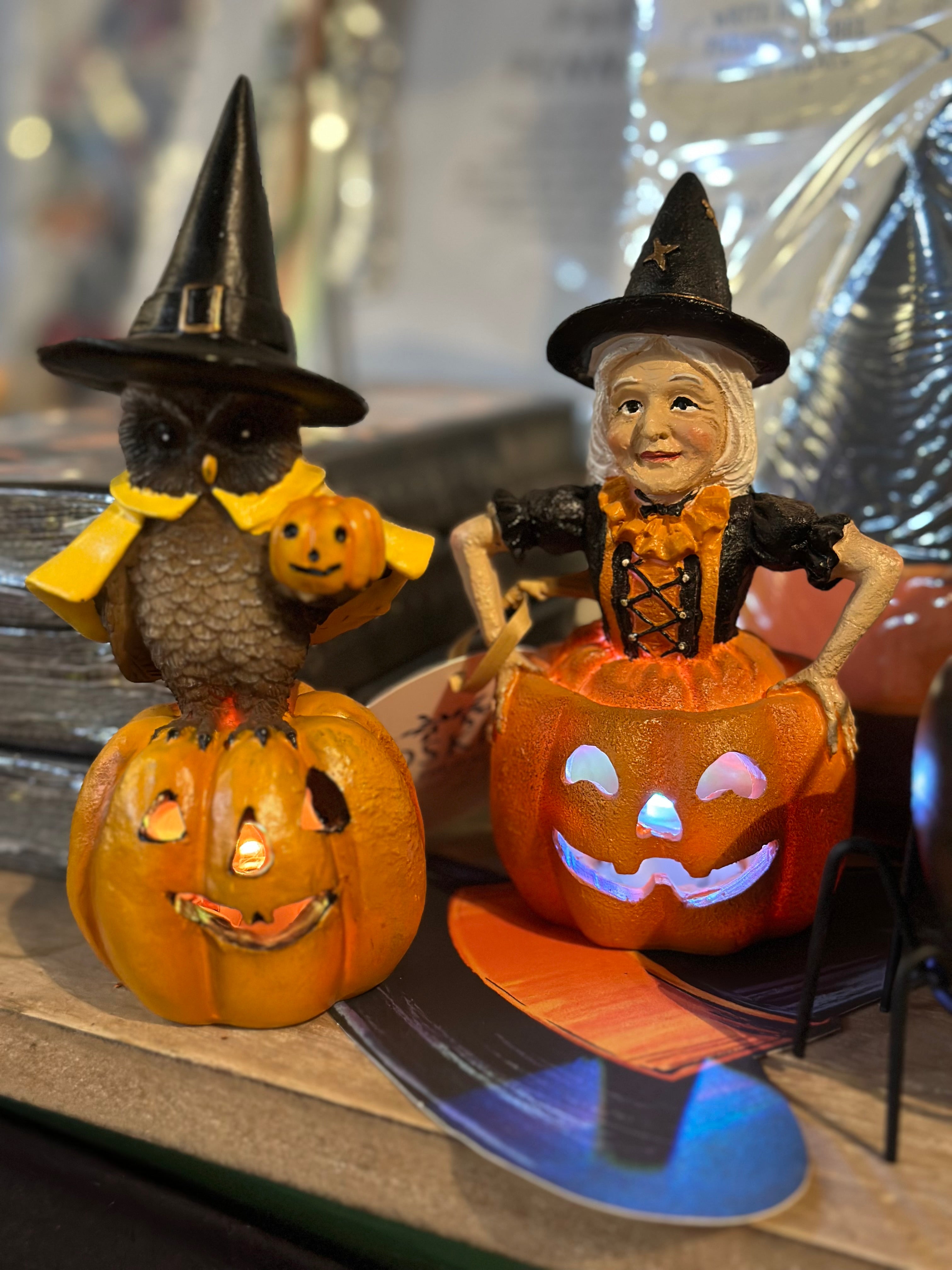 6.5" RESIN LED OWL OR WITCH PUMPKIN