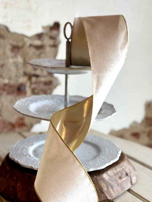 4" VELVET W/METALLIC BACK RIBBON- WHITE GOLD