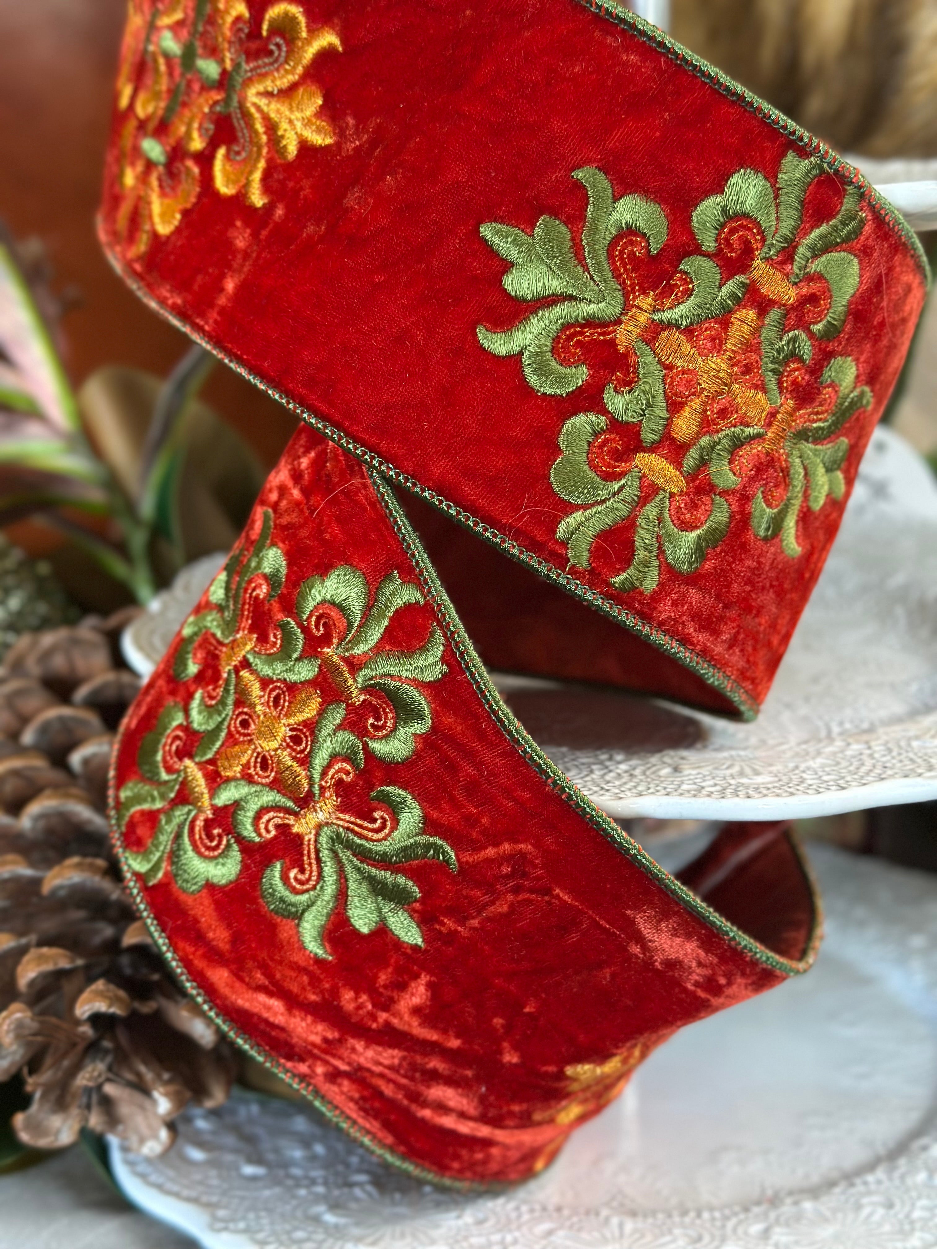 4"x5yds Velvet Cross Medallion, Persimmon