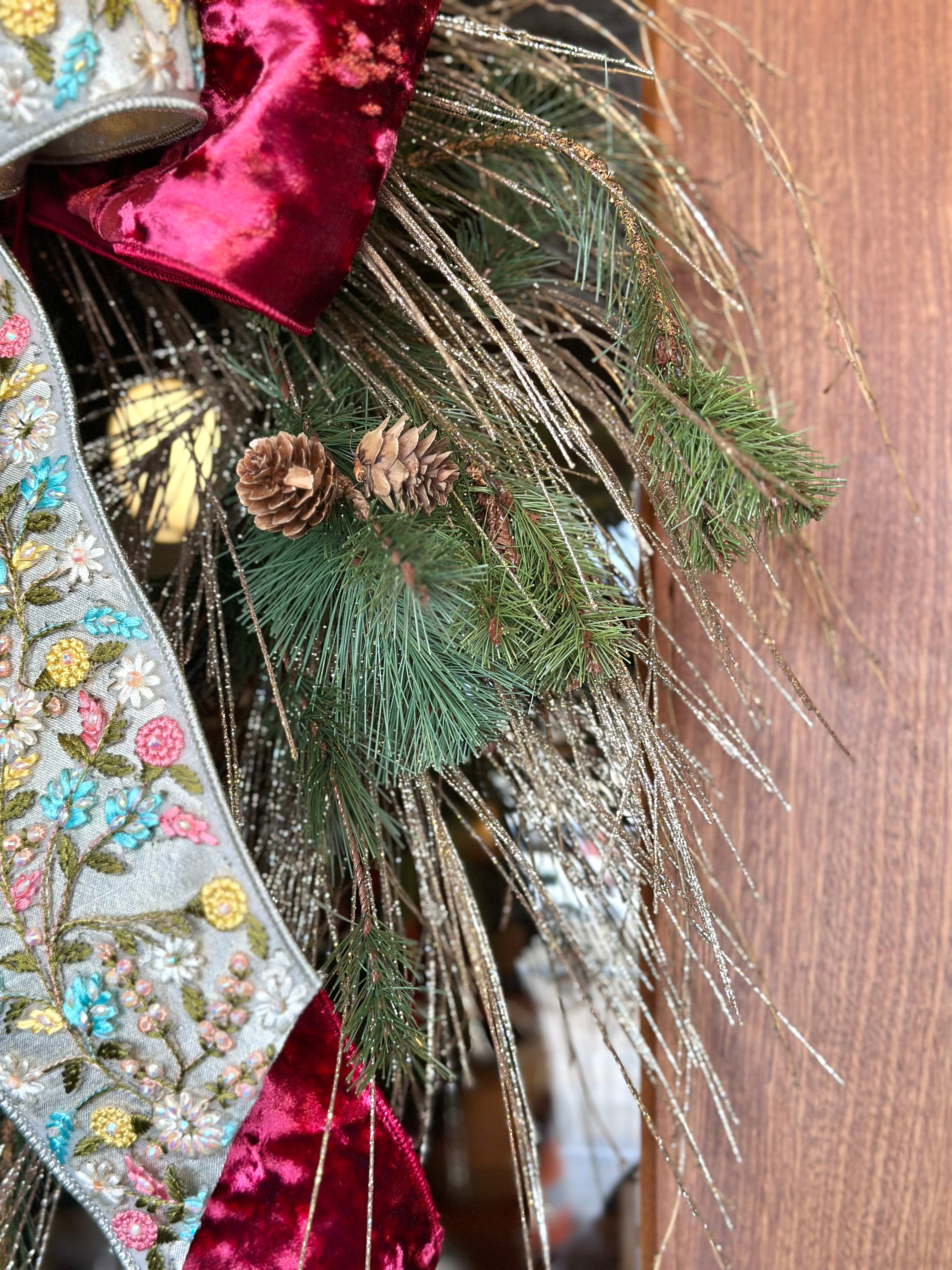 Floral Jewel Glitter Pine Wreath