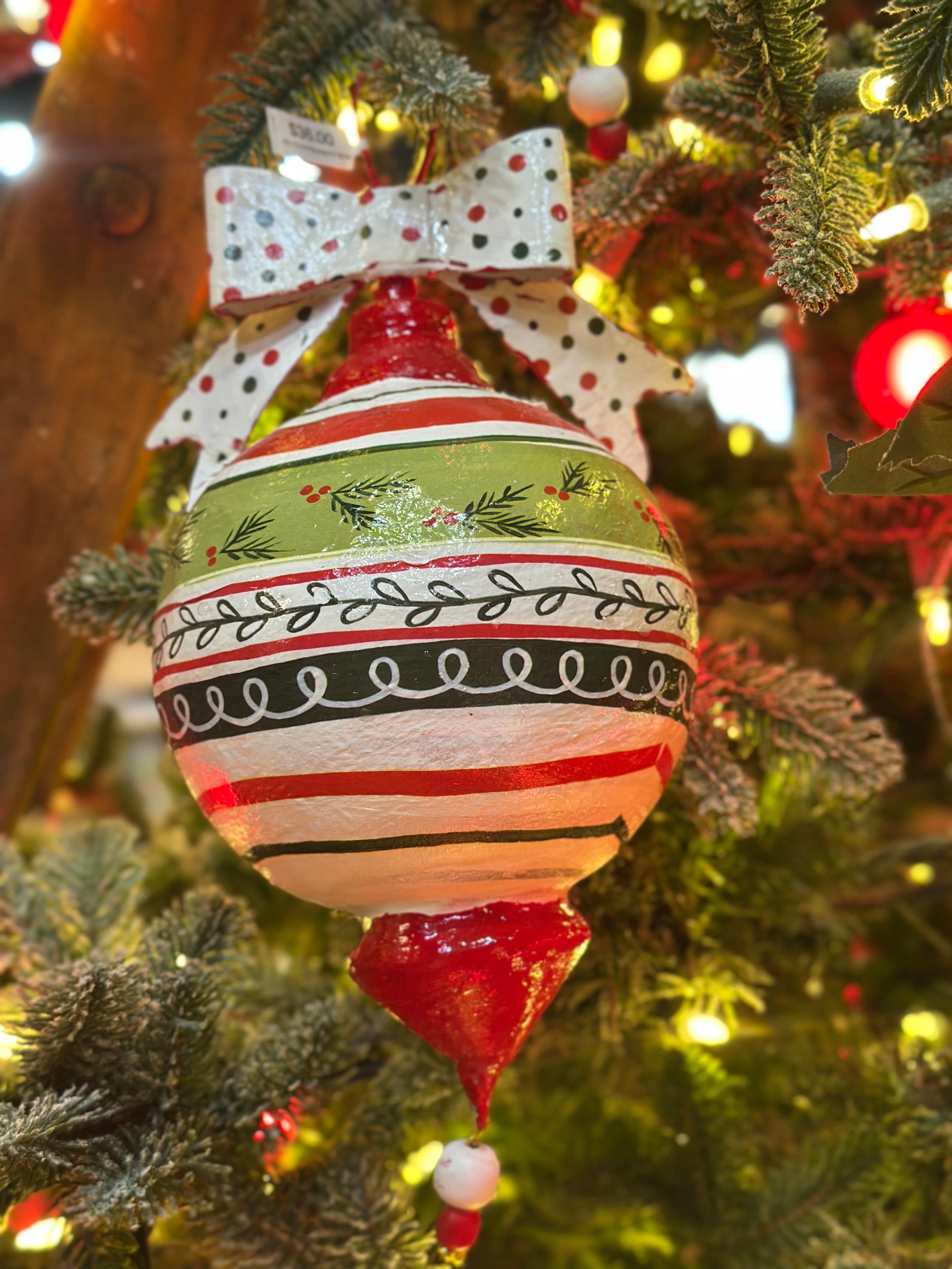12" PATTERN CHRISTMAS PAPER MACHE ORNAMENT