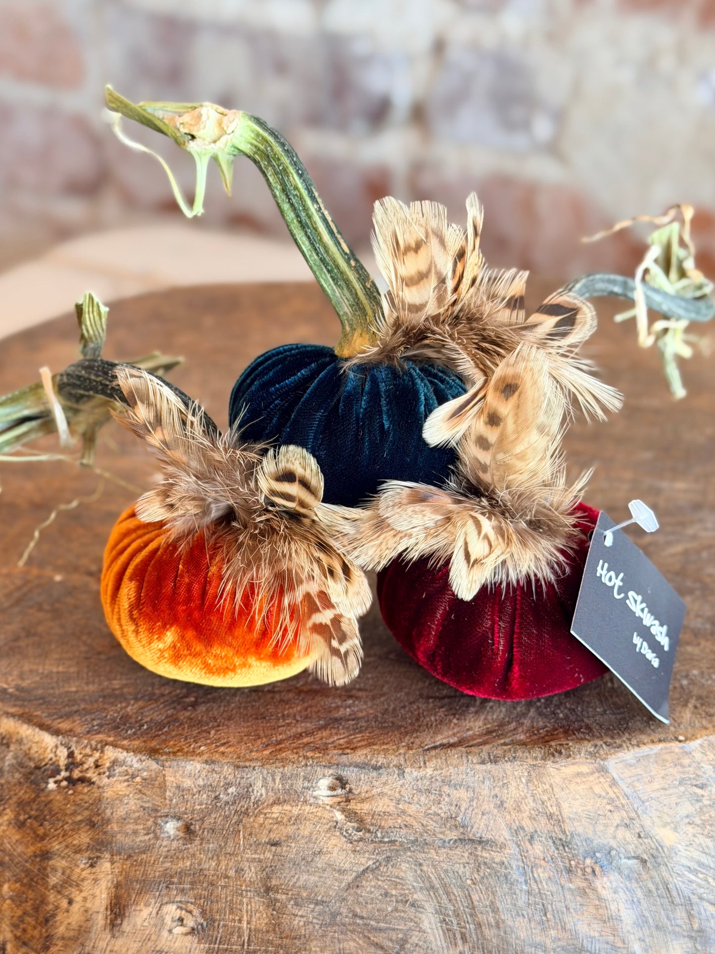 3" Velvet Pumpkin with Chinchilla Feather Plume (Silk Options)