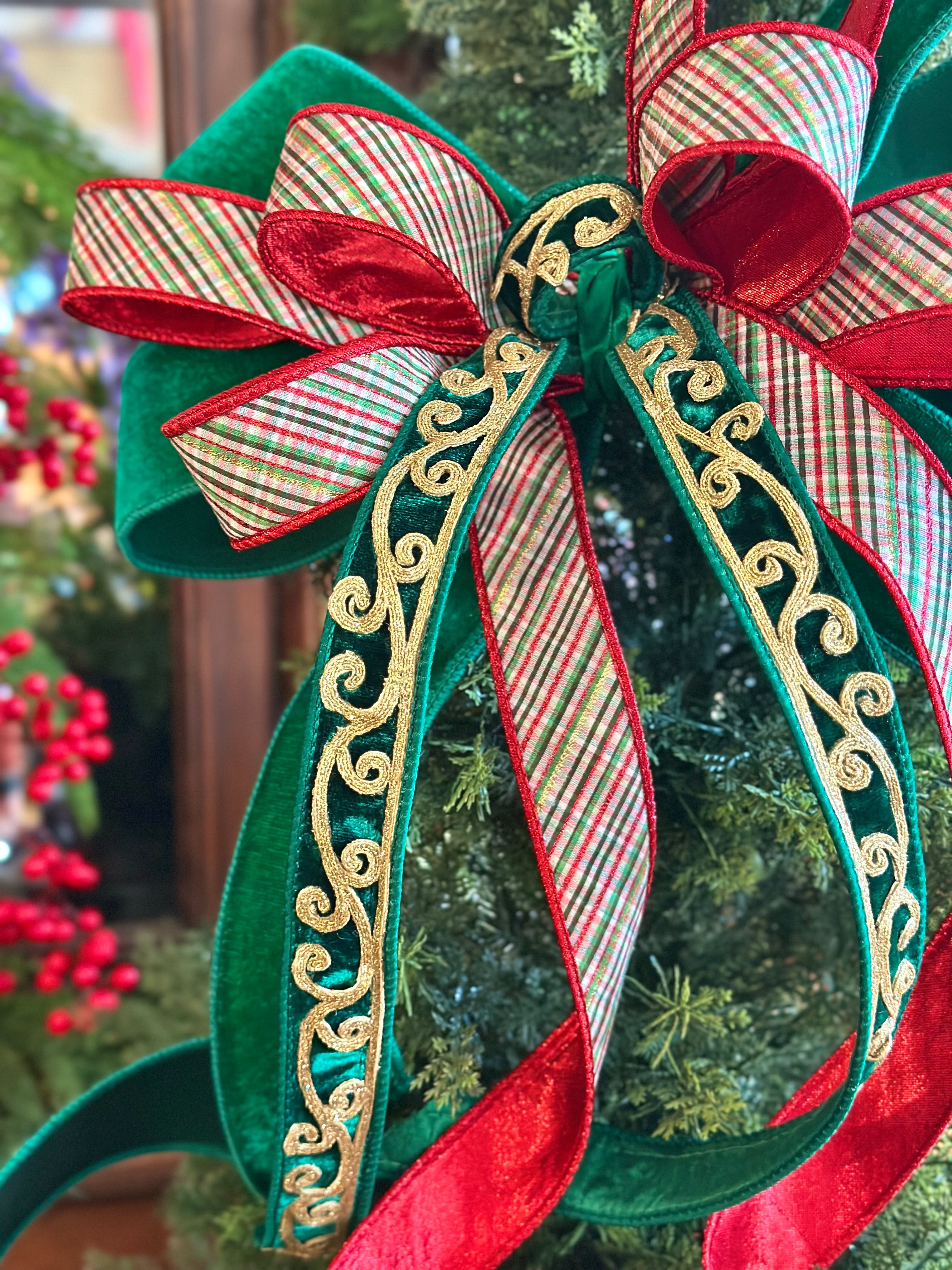 Green Gold & Plaid Bow