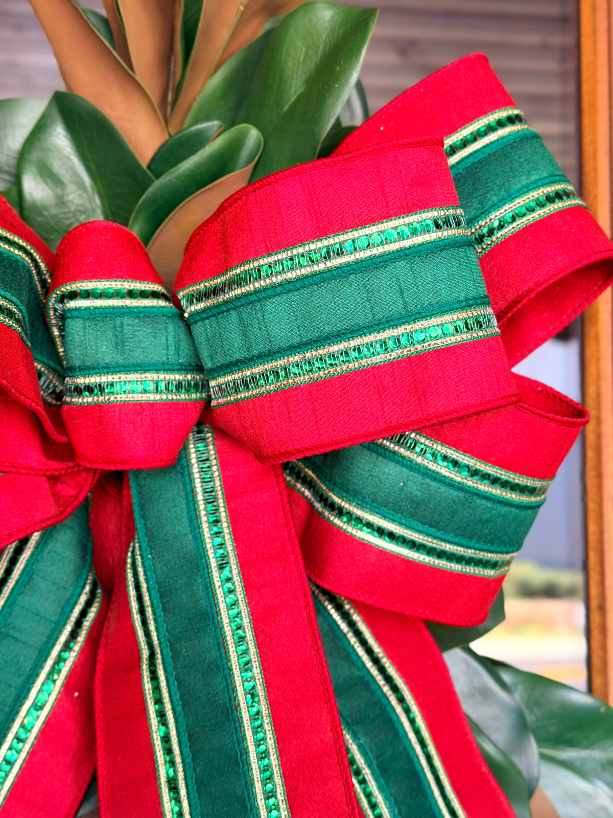 Green Red & Gold Holiday Bow