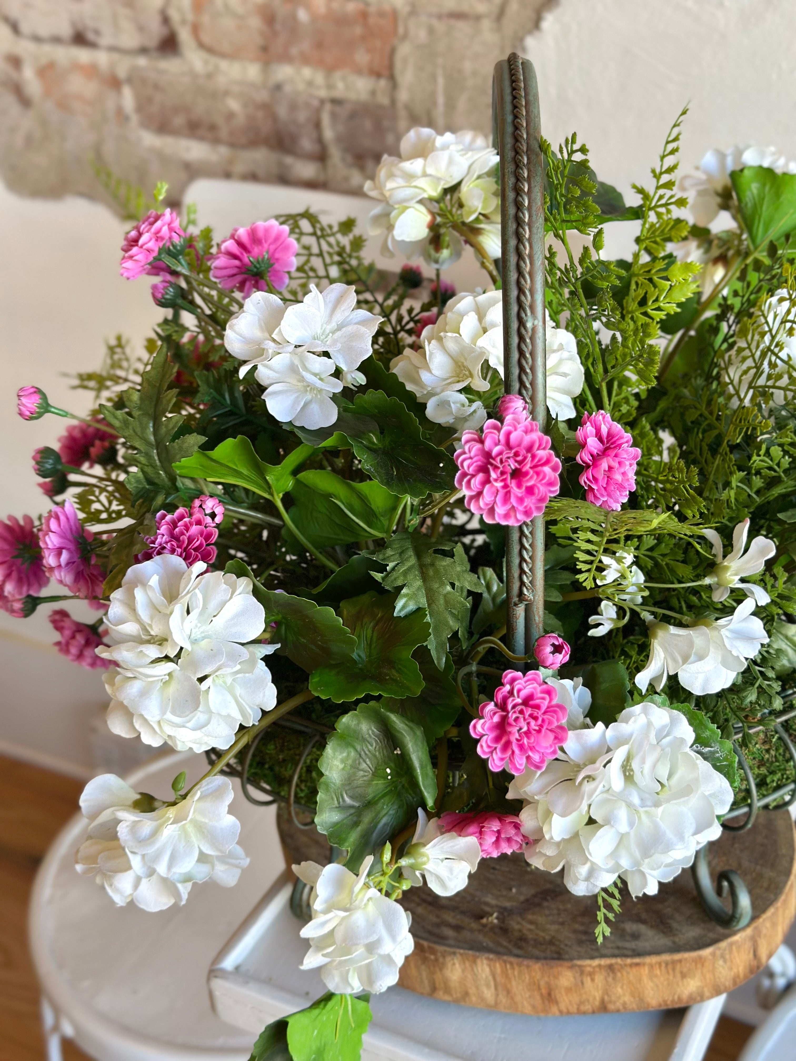 Pink & White Floral Garden Basket