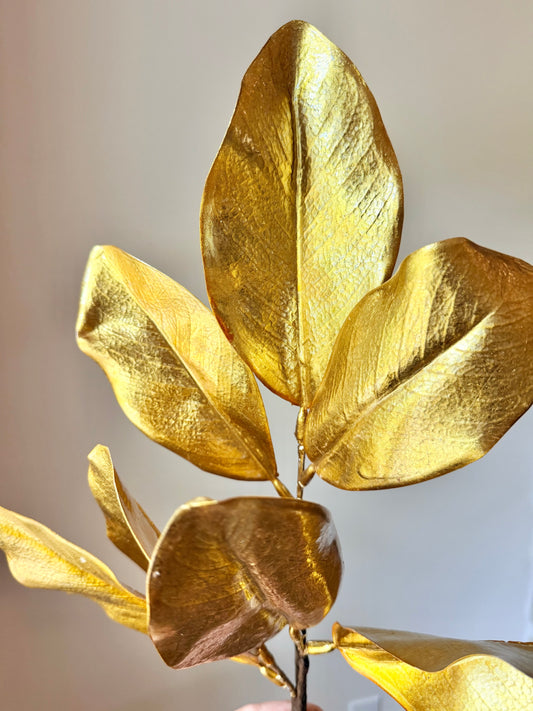 24” Gilded Magnolia Leaf Spray