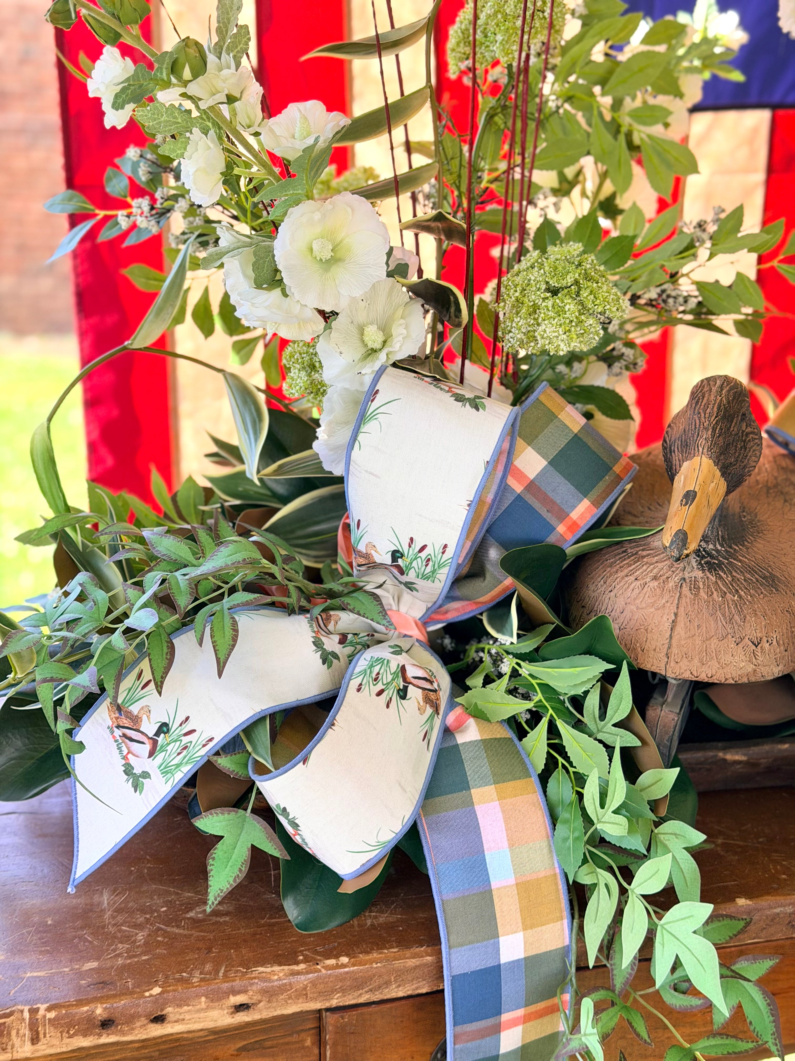 Mallard & Hollyhocks Dough Bowl Arrangement