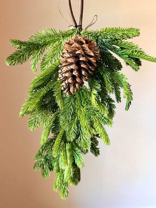 26" REAL TOUCH NOBLE FIR TEARDROP & PINECONE