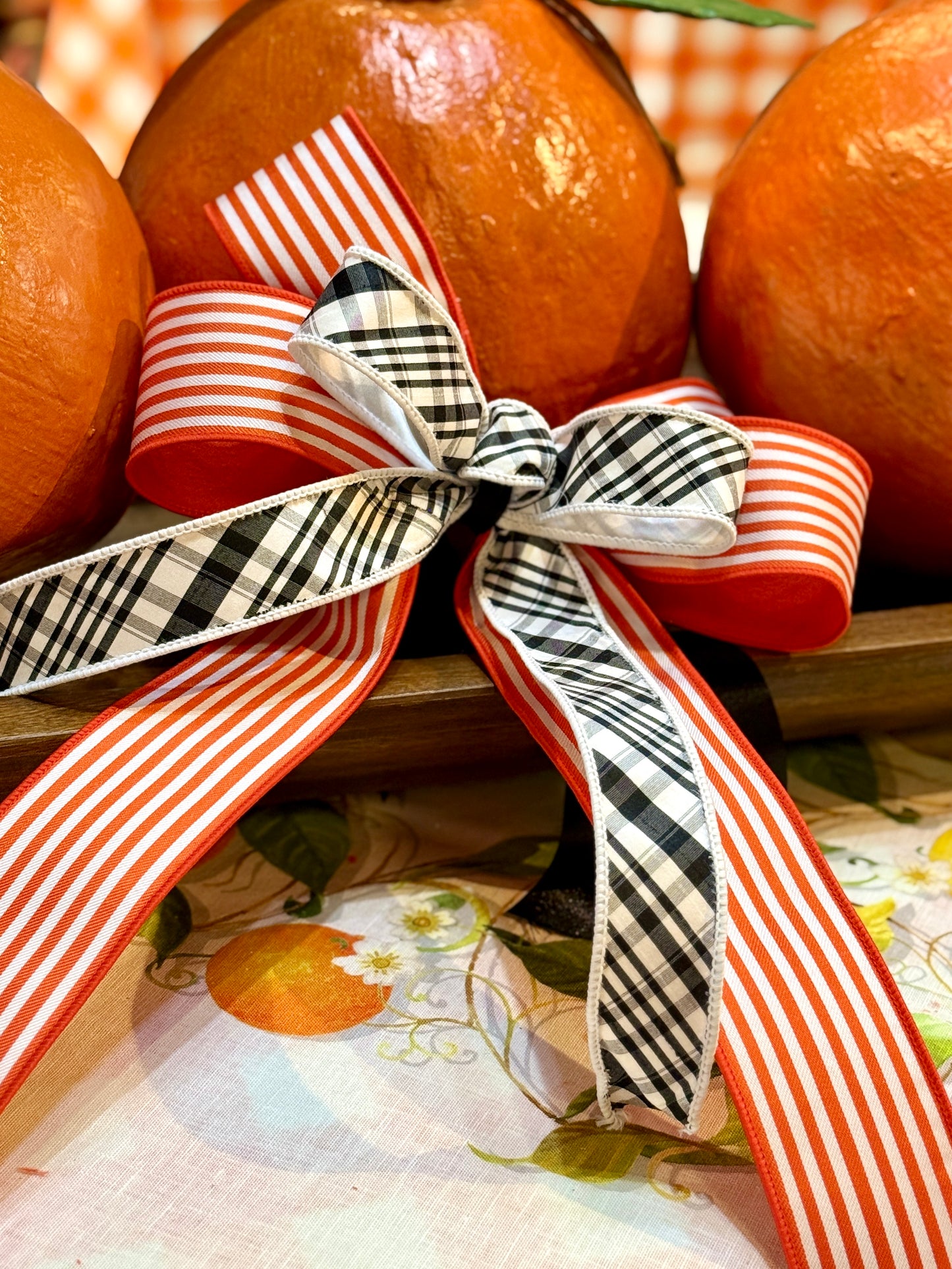 Go Team! Bow - Orange & Black (Plaid)