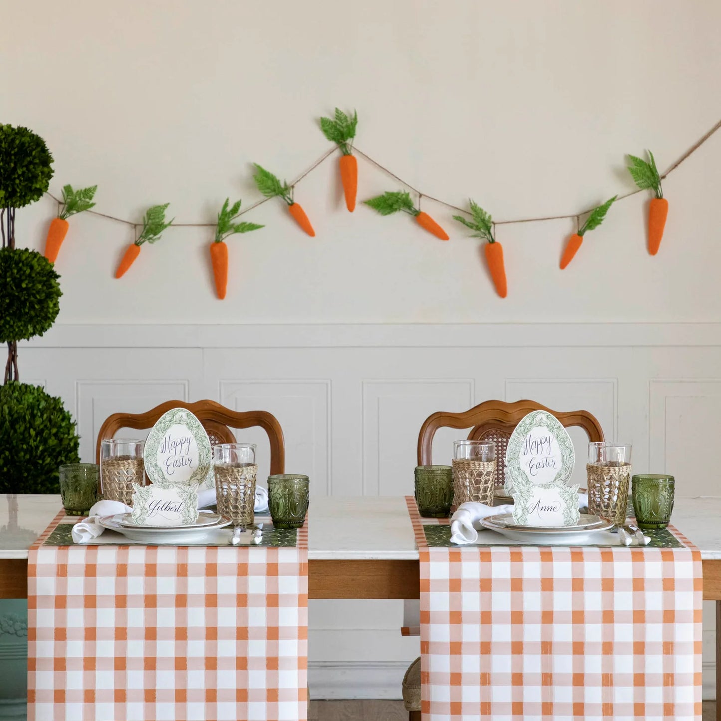 Hester & Cook “Orange Painted Check" Table Runner