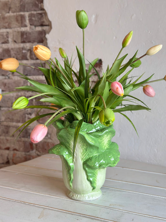 Cabbage Pot w/ Tulips