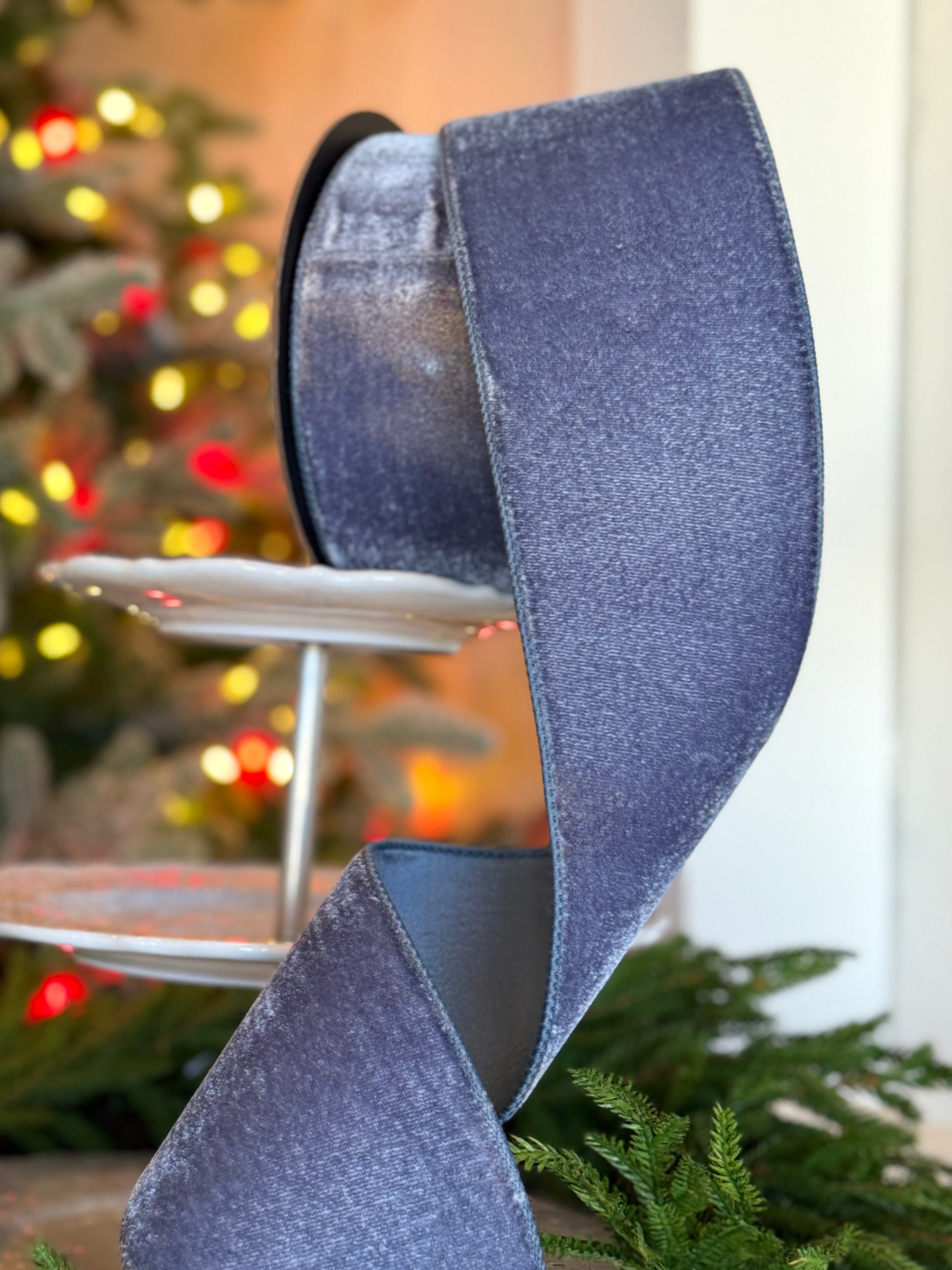 4" Lush Velvet Dusty Blue Dupion Back, Dusty Blue