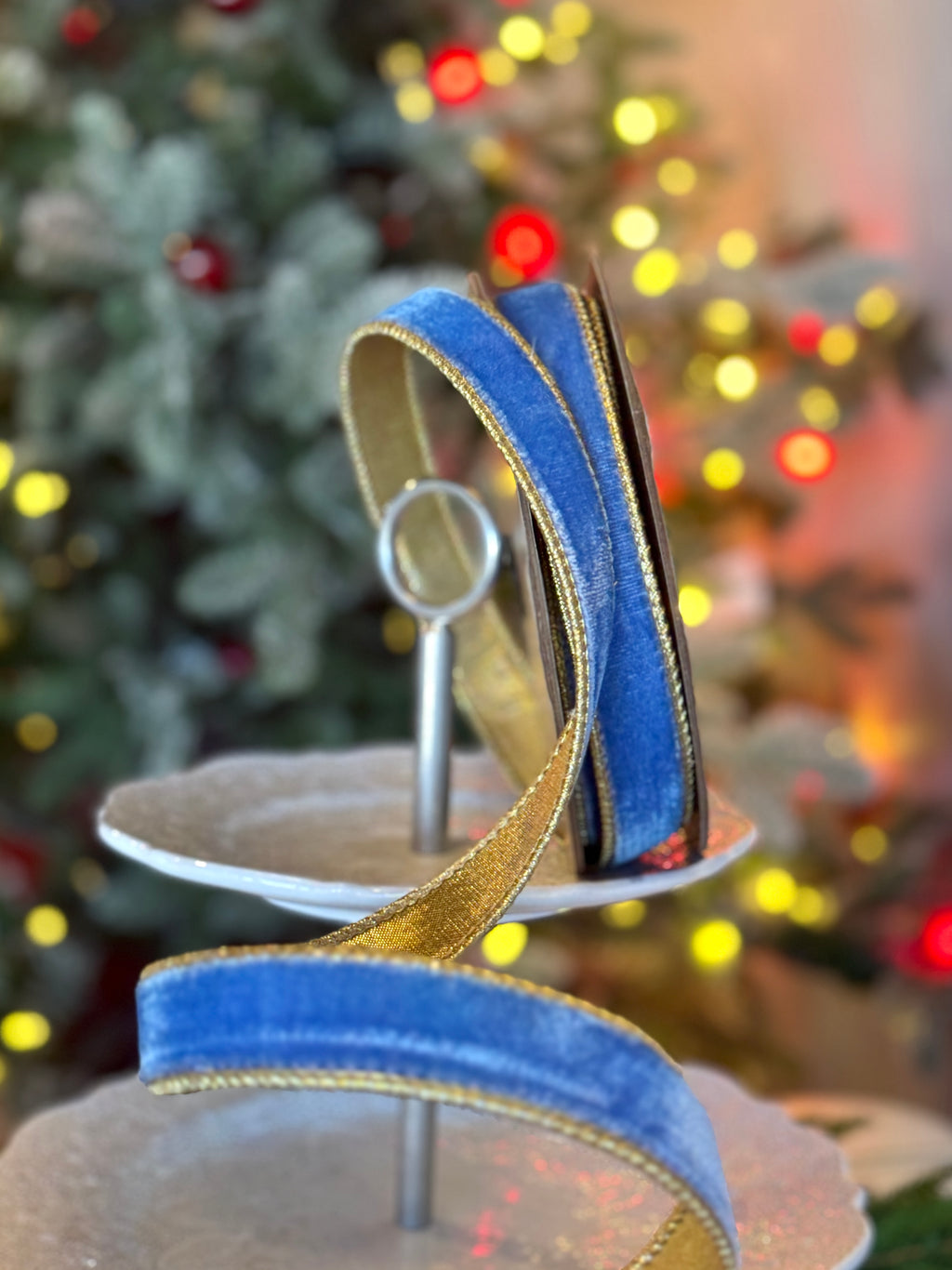 1" Lush Velvet Metallic Gold Back, Corn Flower