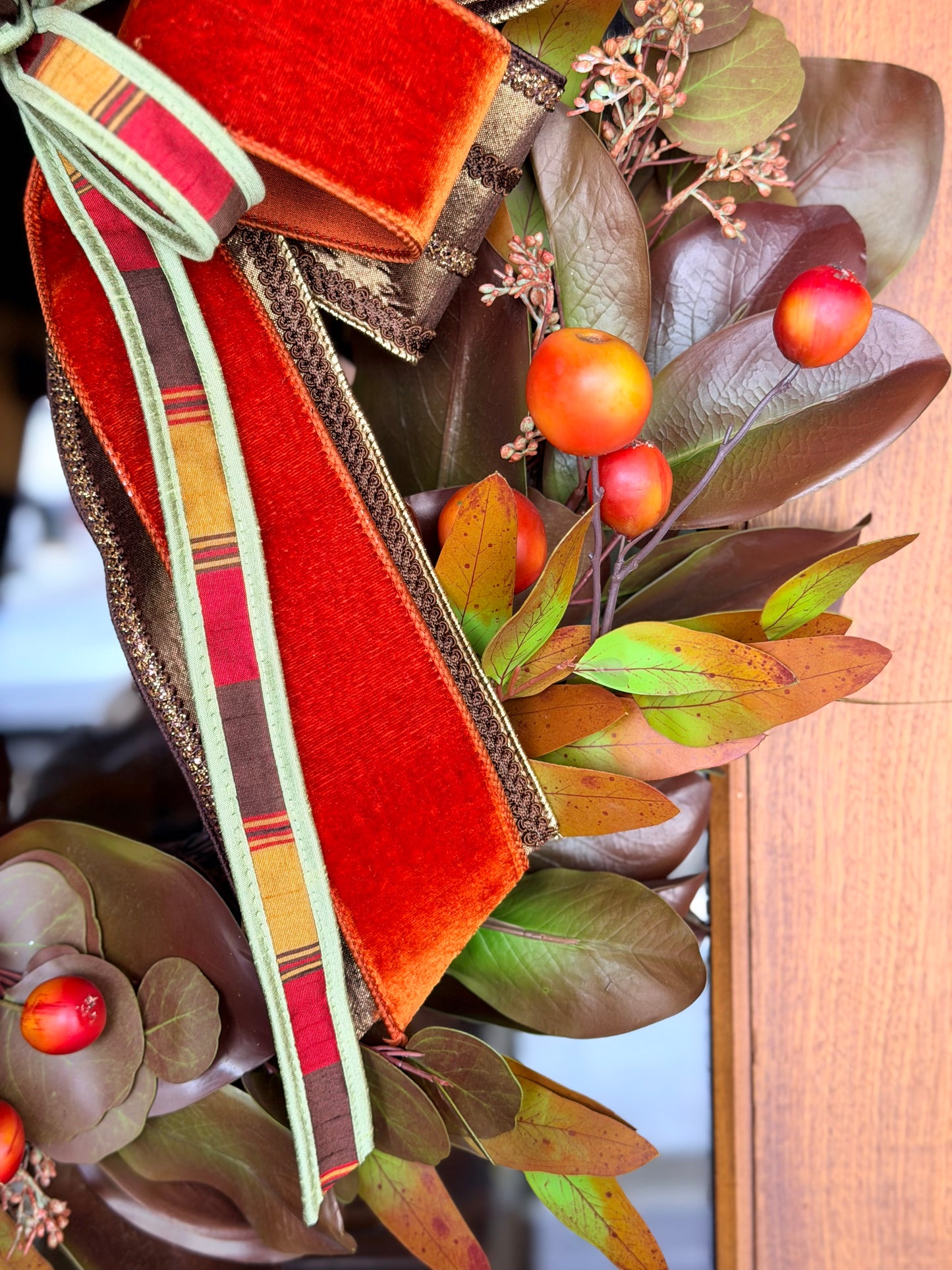 Fall Magnolia & Crabapple with Bow