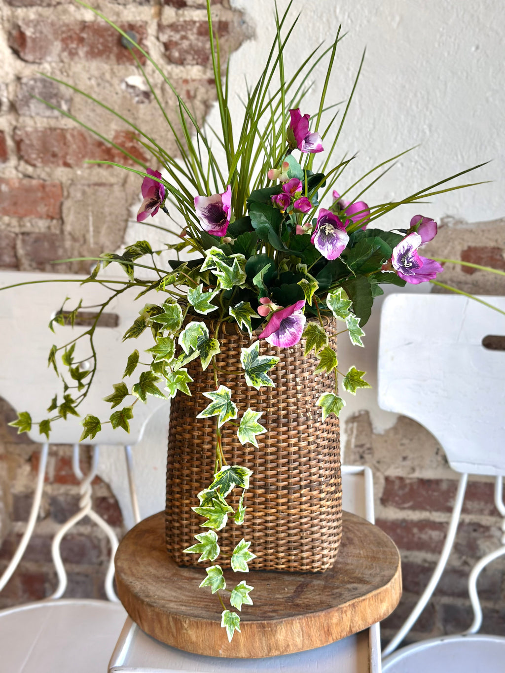 Ivy & Purple Pansy Hanging Basket