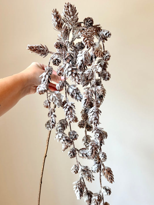 46" MINI SNOWY PINE CONE HANGING SPRAY