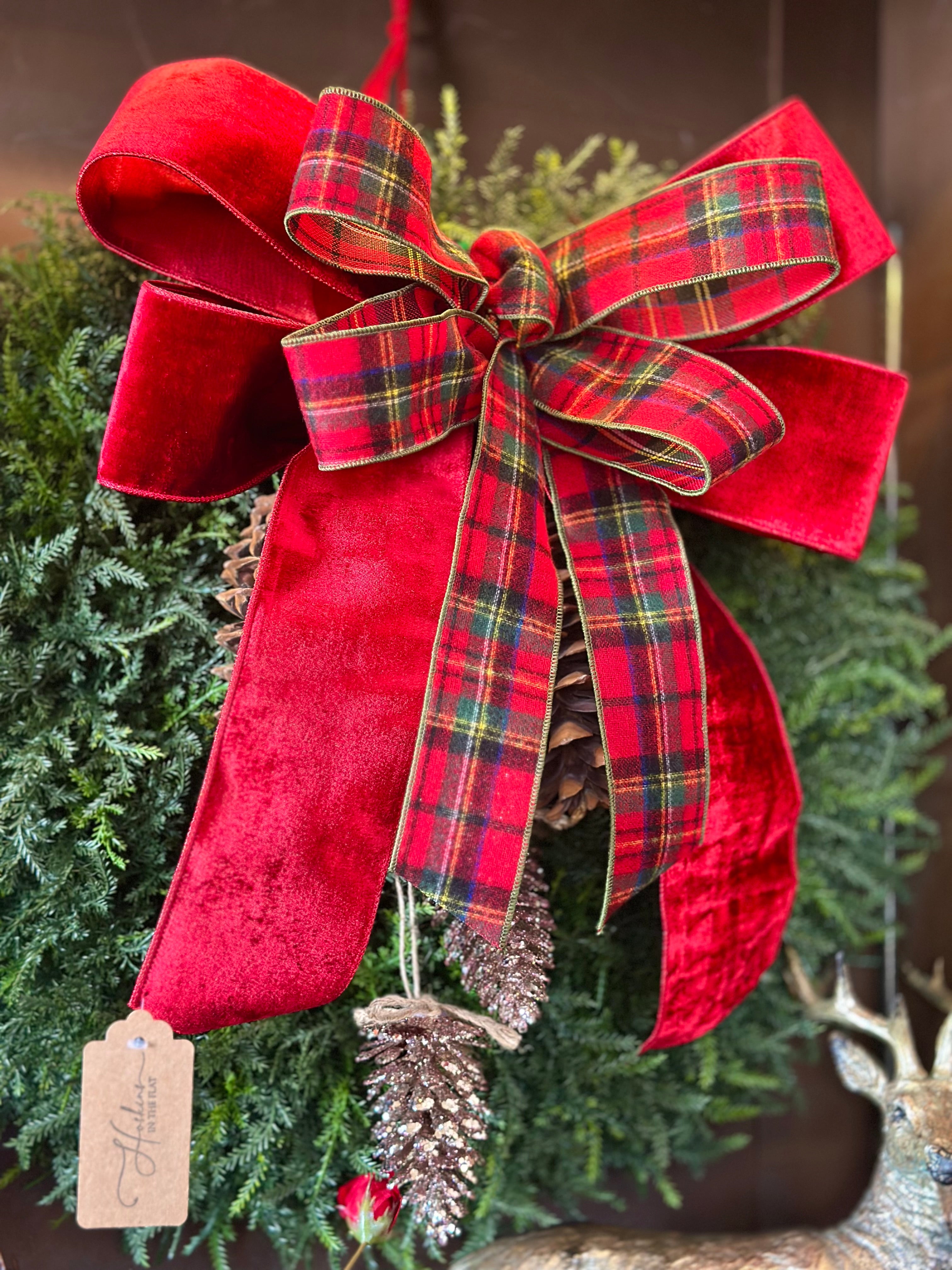 Cedar Wreath with Red Plaid Bow