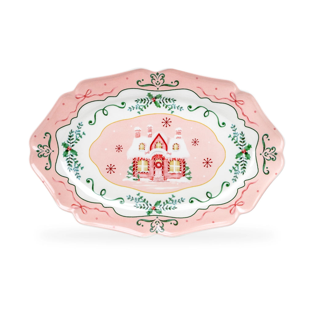 Christmas House Pink 14.5" Serving Platter