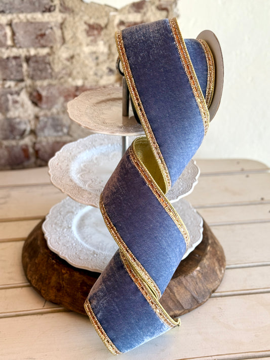4” Steel Blue Brilliant Borders Ribbon
