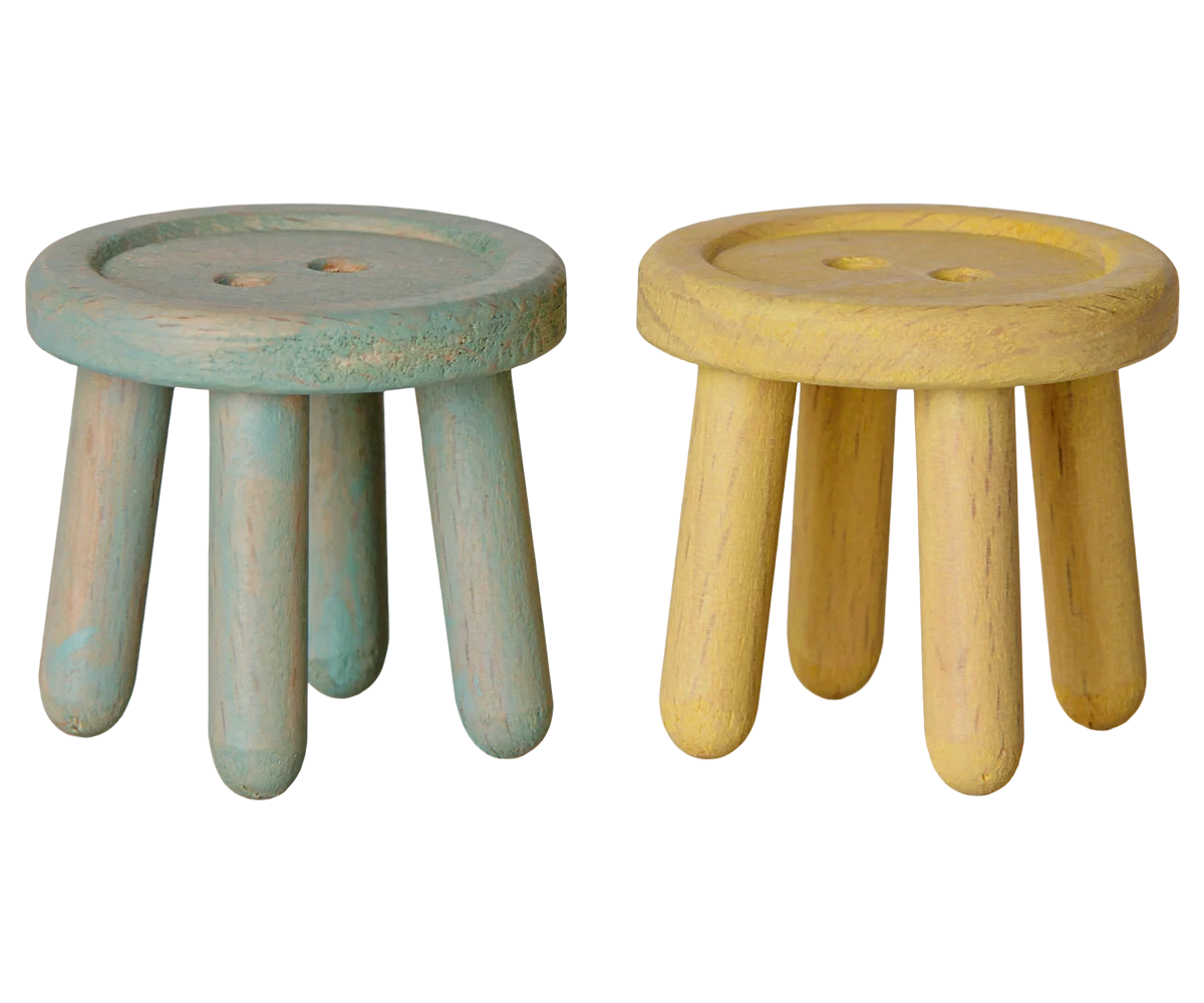 Maileg - Stool set, Mouse - Mint/Light yellow