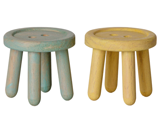 Maileg - Stool set, Mouse - Mint/Light yellow