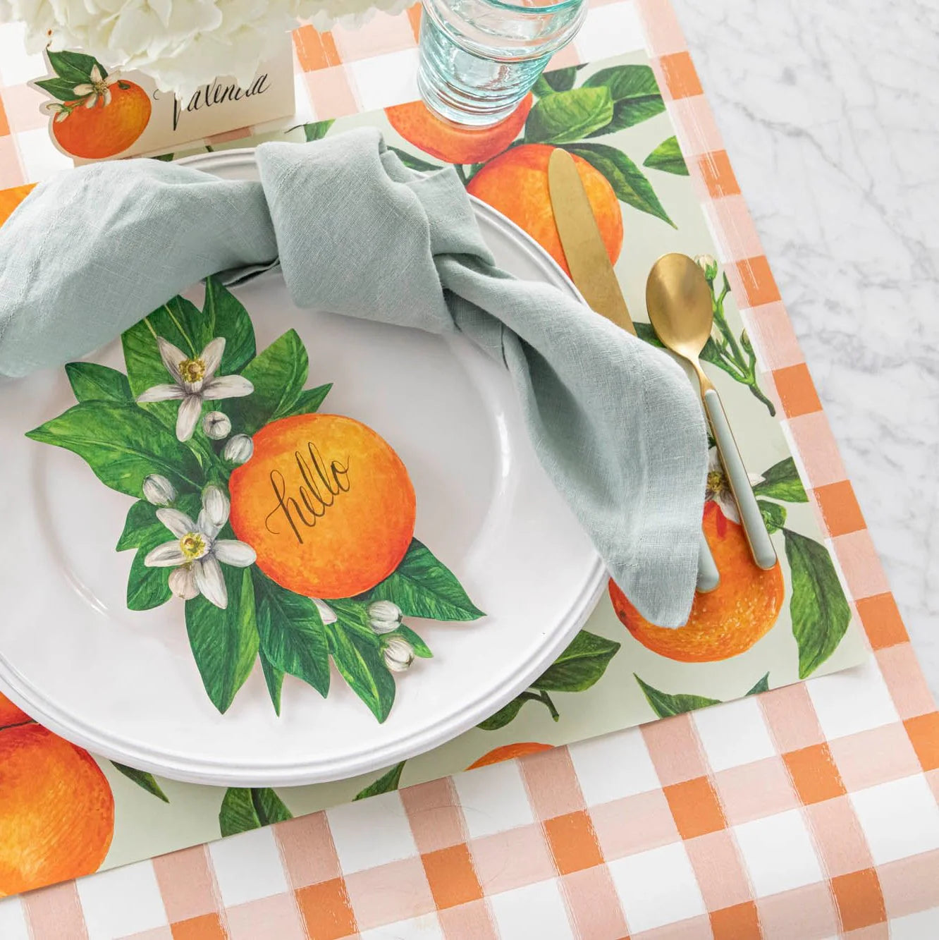 Hester & Cook “Orange Painted Check" Table Runner