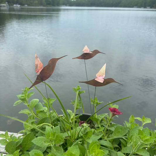 18" Copper Hummingbird Spike
