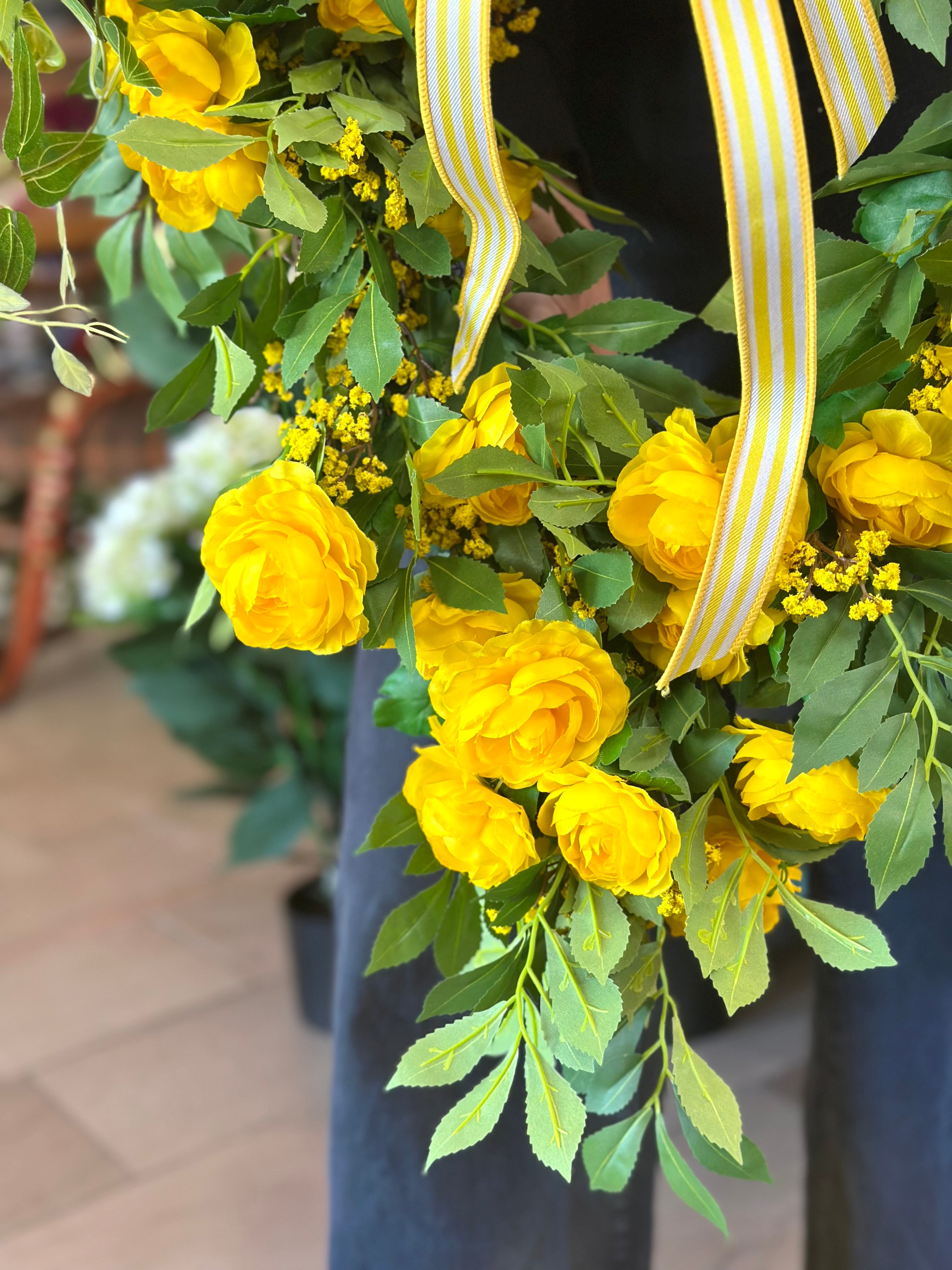 Yellow Ranunculus & Wild Flowers Heart Wreath