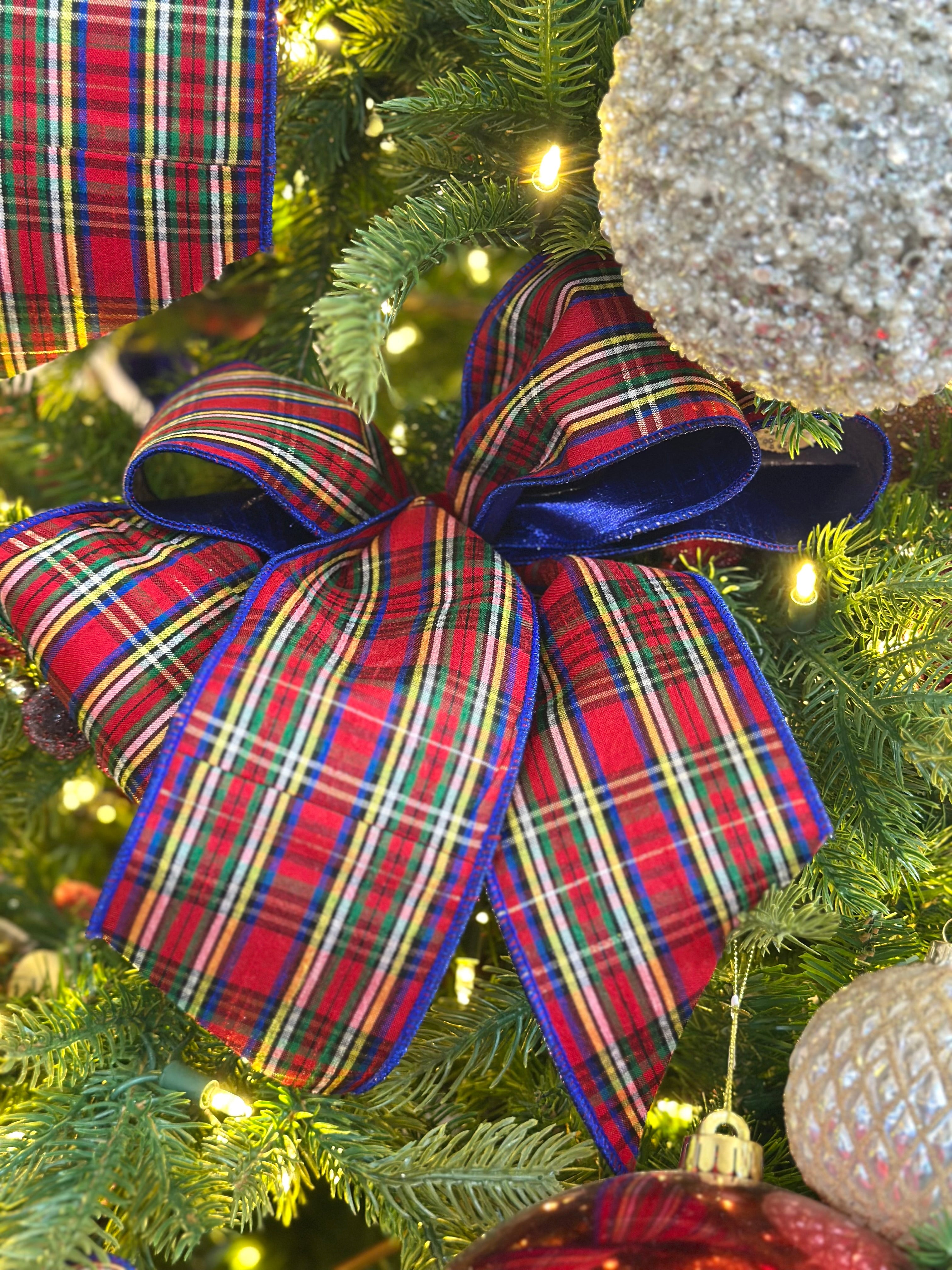 Plaid Blue Accent Tree Bow
