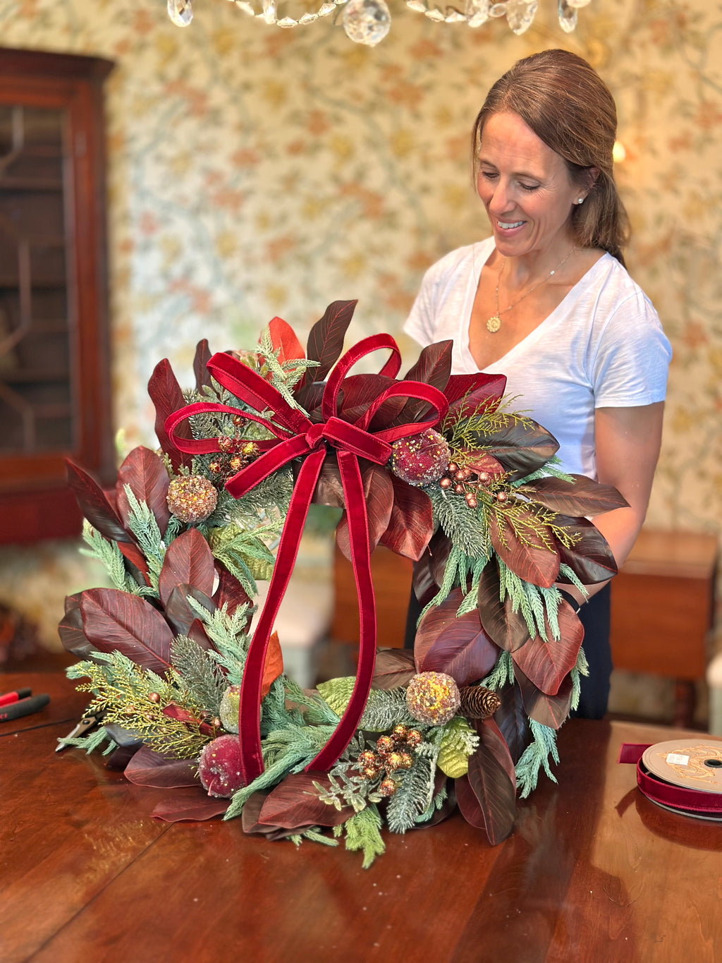 30” Burgundy Magnolia Wreath