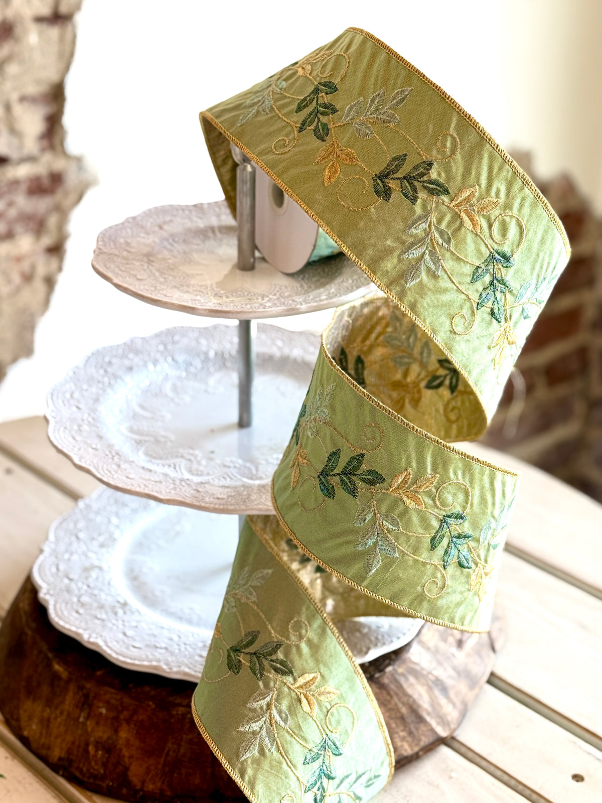 4" DUPION BOTANICAL LEAF RIBBON- SOLD BY THE YARD