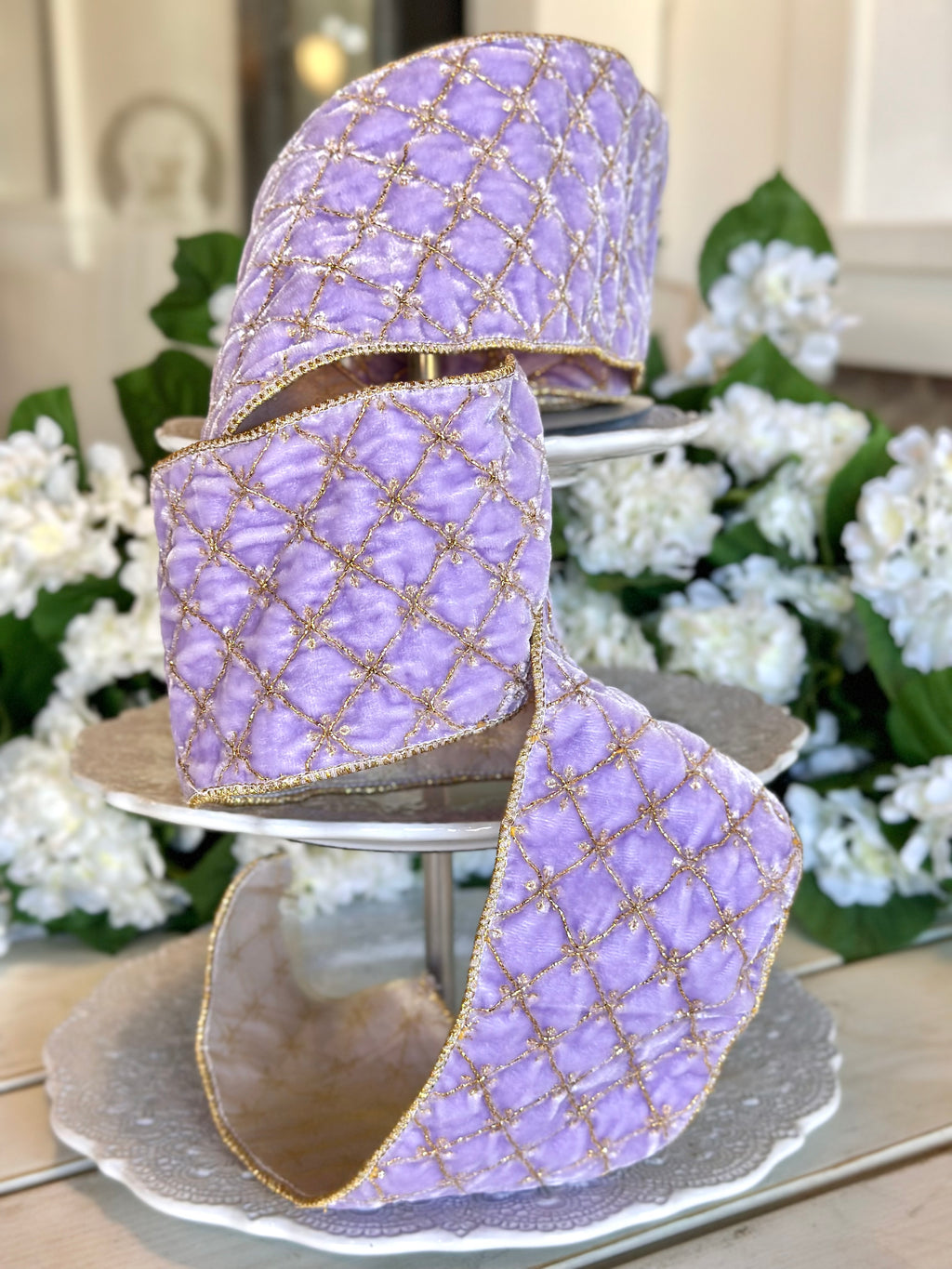 4" wide, Sheldon Velvet w/ Glitter Edge - Lavender