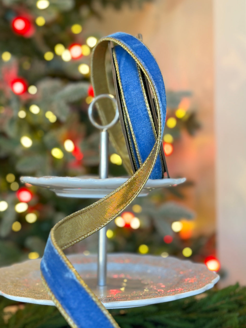 1" Lush Velvet Metallic Gold Back, Corn Flower