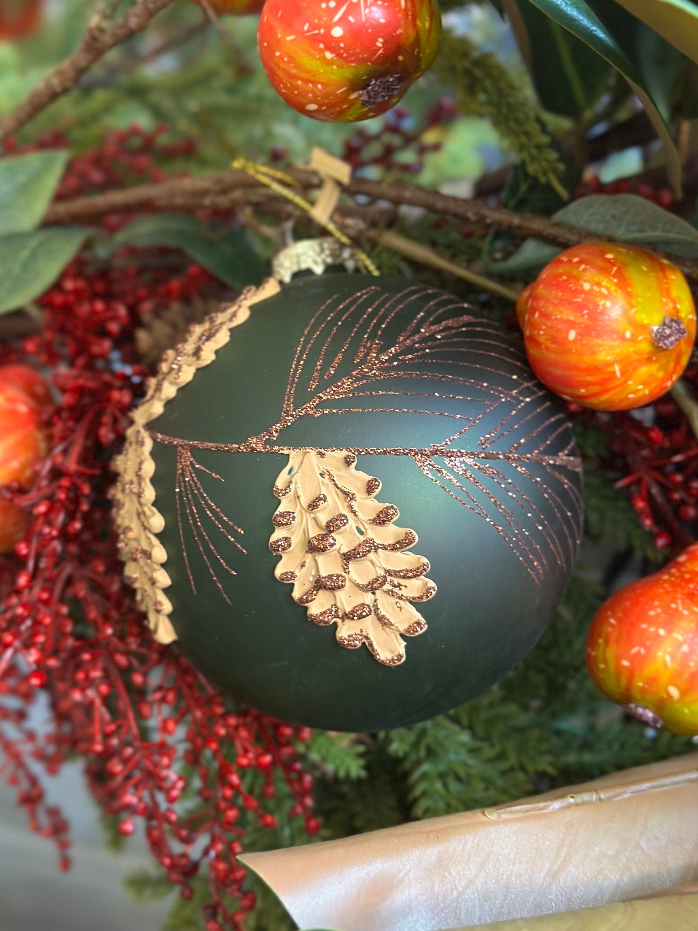 4-6" GLASS GLITTER CONE BALL/FINIAL ORNAMENT