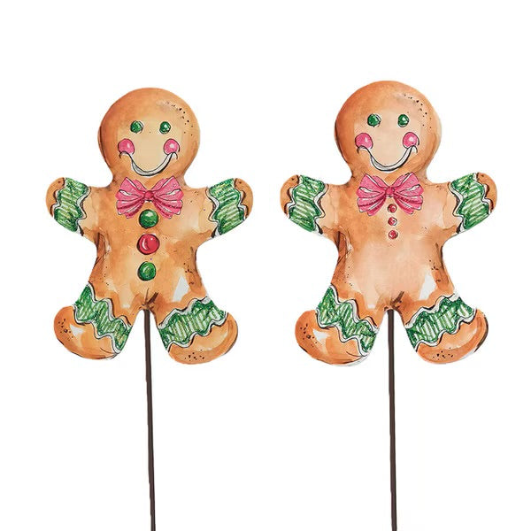 Sweet Seasons Gingerbread Boy Cookie Stakes - Red & Green Buttons