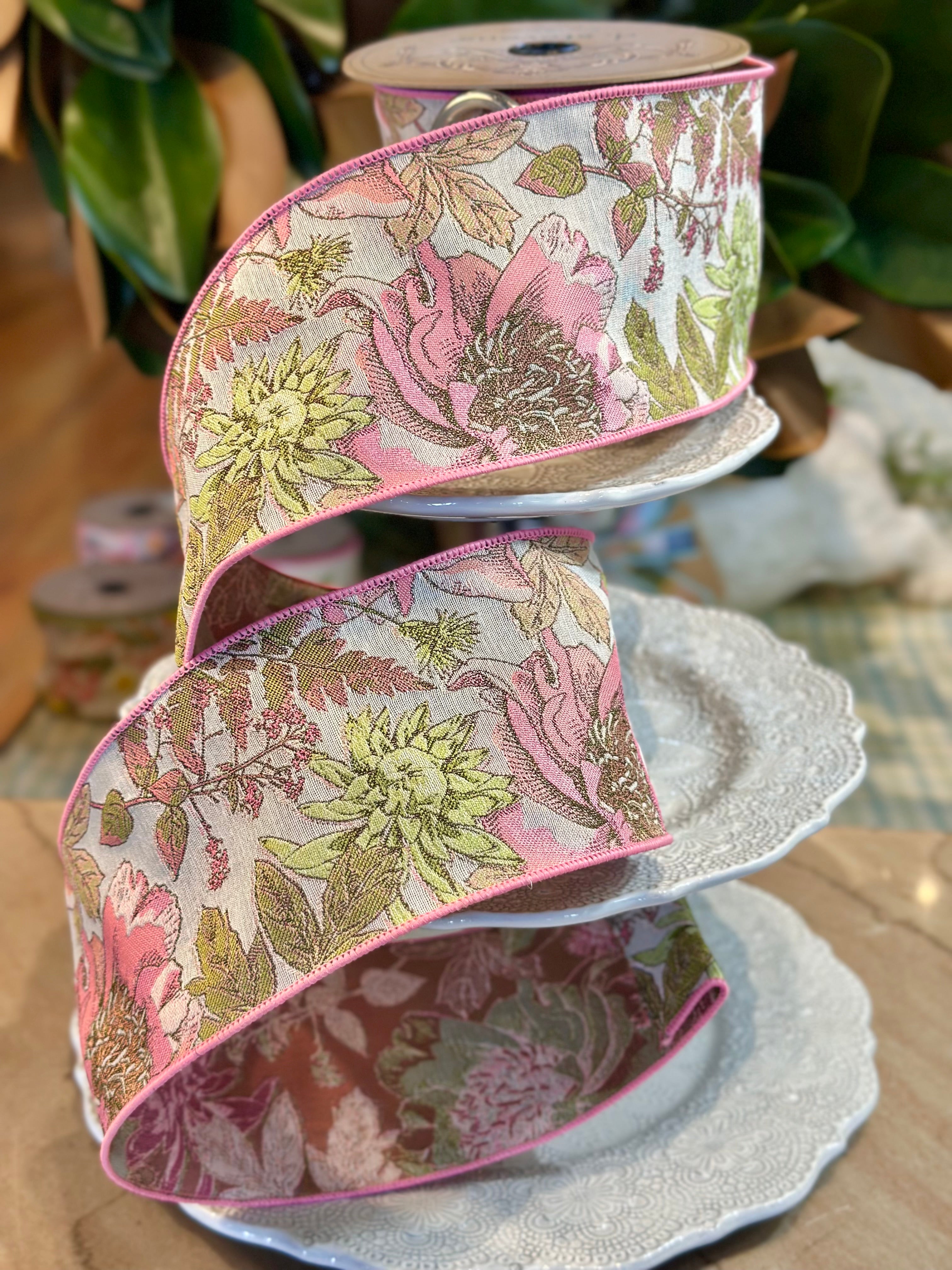 4" Wide, tapestry hydrangea roses, Green Edge to Match green hydrangea, green-pink