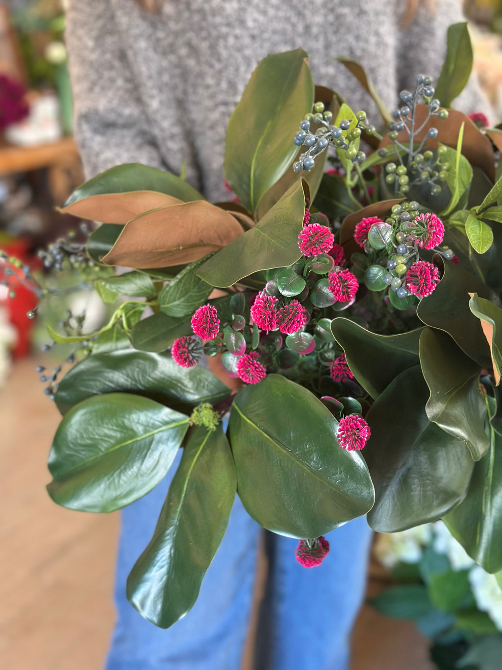 Magnolia Blueberry Mini Pom Centerpiece
