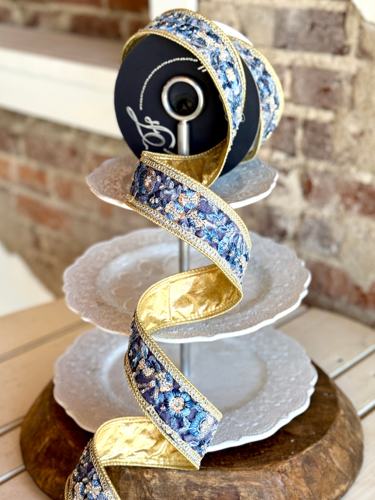 1.75” Steel Blue Garden Glint Ribbon