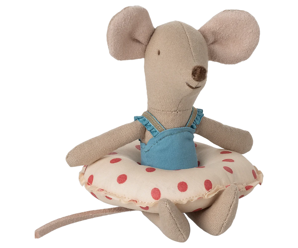 Beach Mouse with Float, Little Sister - red dot