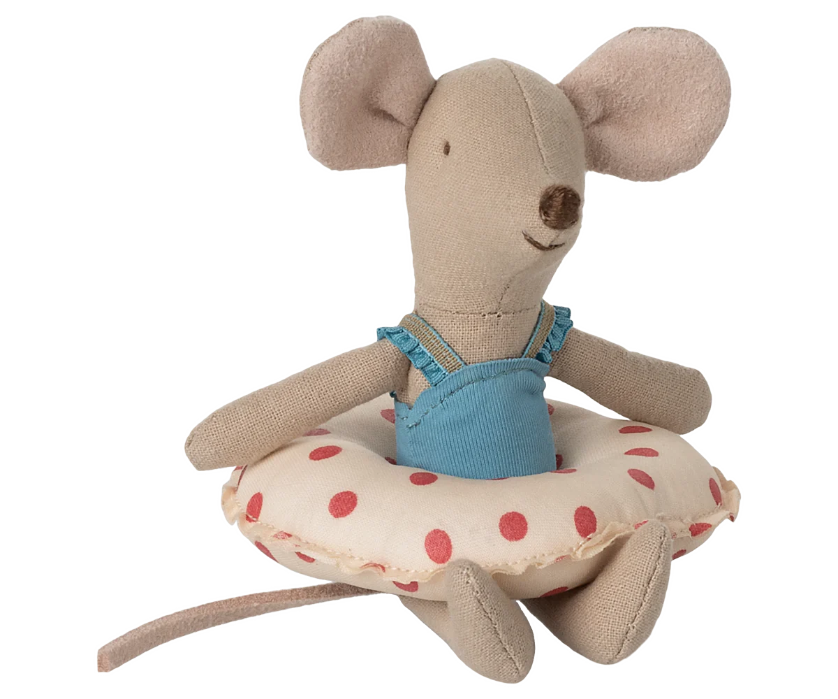 Beach Mouse with Float, Little Sister - red dot
